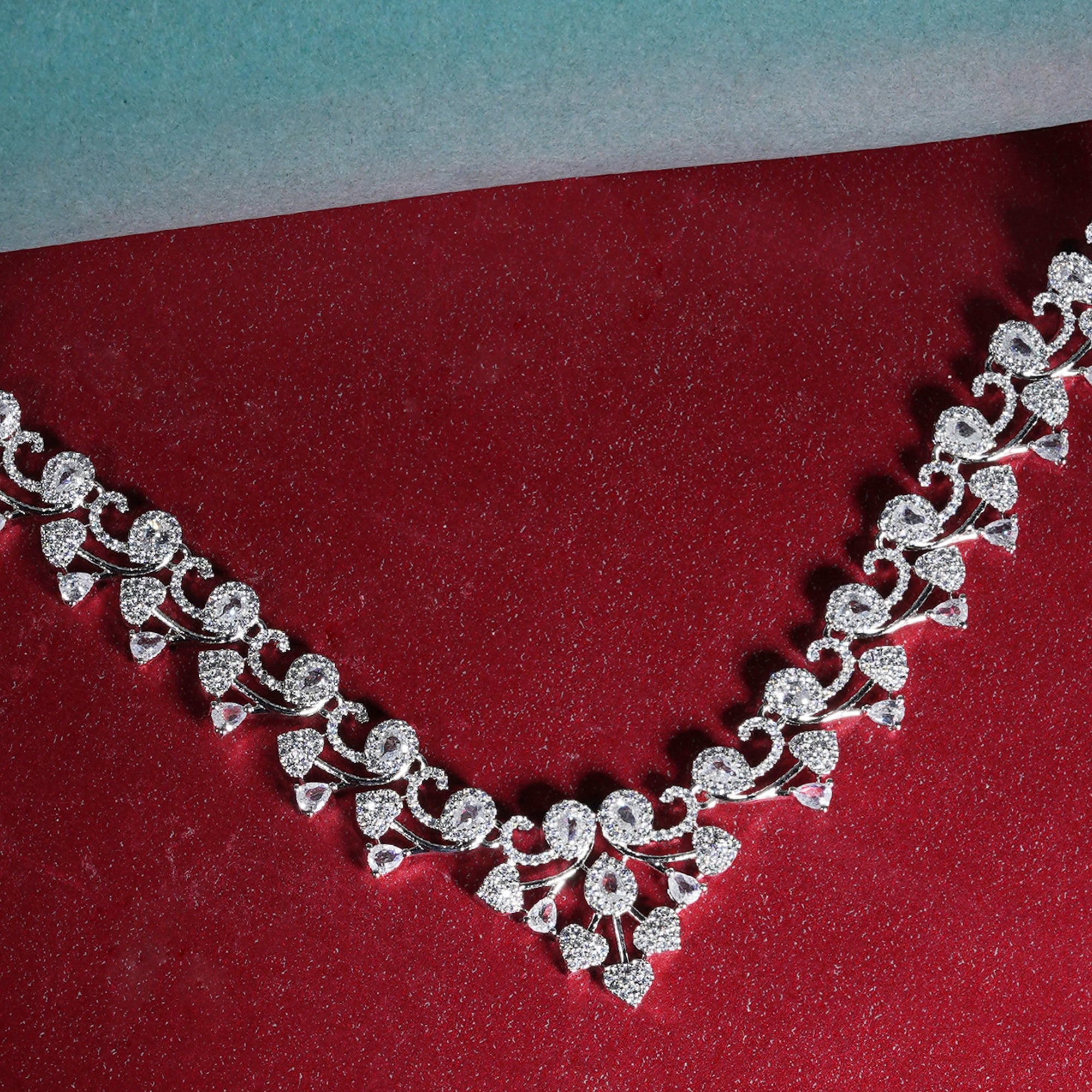 AMAZING DESIGNER: AMERICAN DIAMOND STUDDED SILVER COLOUR-Mivanaa